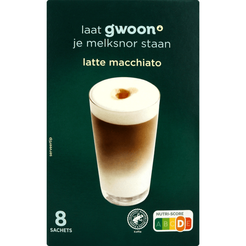 Foto van G'woon Oploskoffie latte macchiato op witte achtergrond
