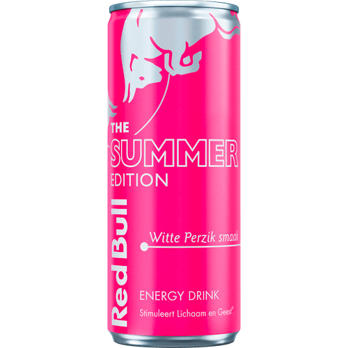 Foto van Red Bull Energy drink white peach op witte achtergrond