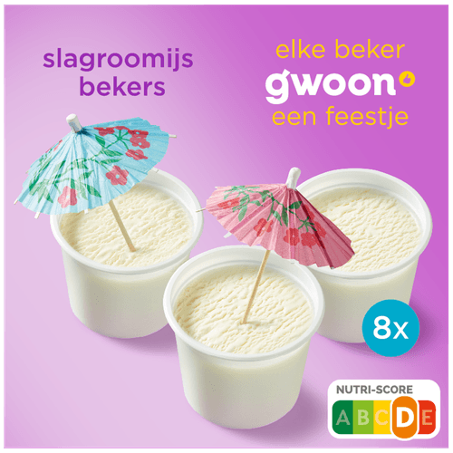 Foto van G'woon Slagroomijs bekers 8st op witte achtergrond