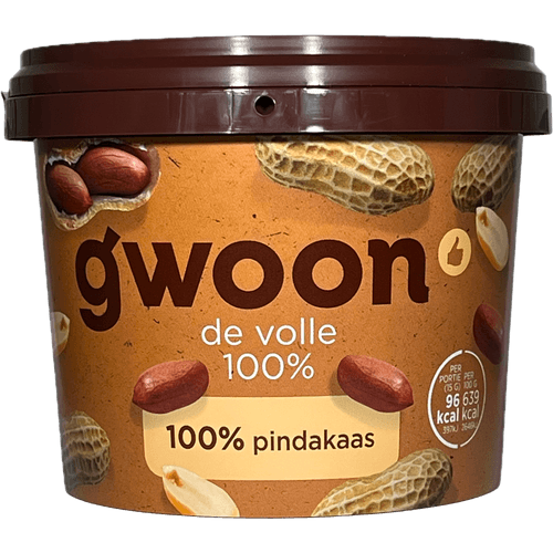 Foto van G'woon Pindakaas 100% emmer op witte achtergrond