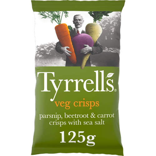 Foto van Tyrrells Groentechips op witte achtergrond