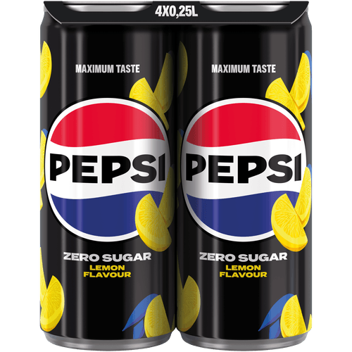 Foto van Pepsi Zero lemon 4x25cl op witte achtergrond
