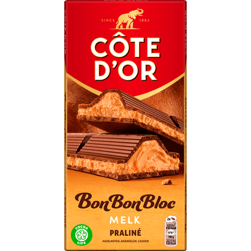 Foto van Côte d'Or Bon bon bloc praline melk op witte achtergrond