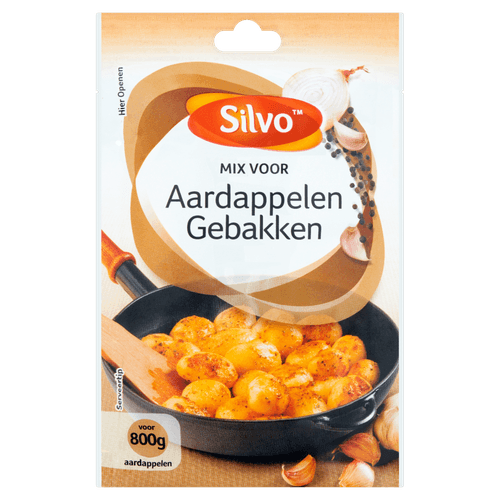 Foto van Silvo Shake it gebakken aardappelen op witte achtergrond