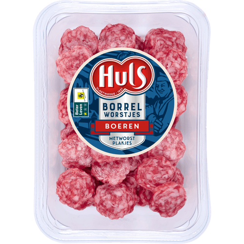 Foto van Huls Boerenmetworst gesneden op witte achtergrond