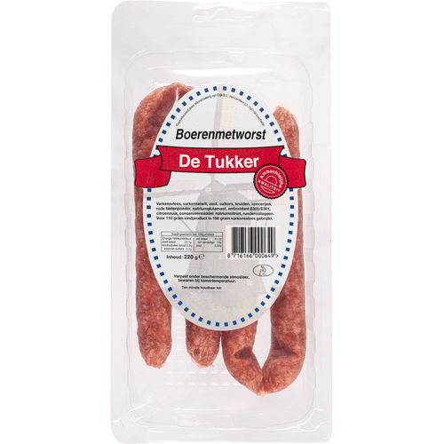 Foto van De Tukker Boerenmetworst op witte achtergrond