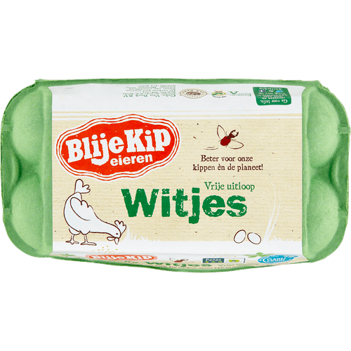 Foto van Blije Kip Eieren witjes M/L op witte achtergrond