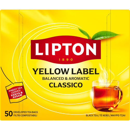 Foto van Lipton Thee yellow tea kop 50zk. op witte achtergrond