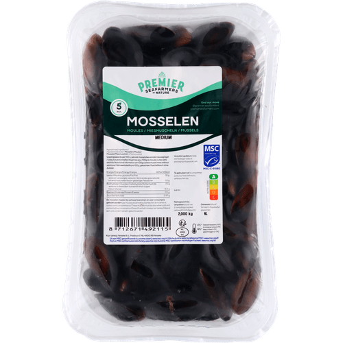 Foto van Premier Mosselen medium op witte achtergrond