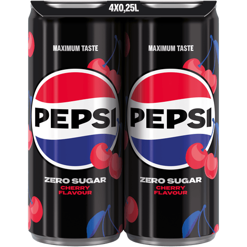 Foto van Pepsi Zero cherry 4x25cl op witte achtergrond