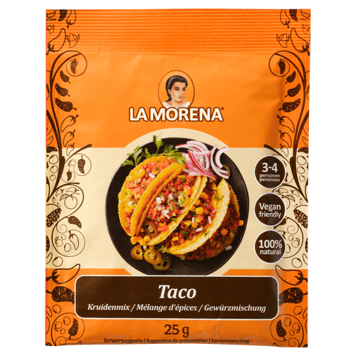 Foto van La Morena Kruidenmix taco op witte achtergrond