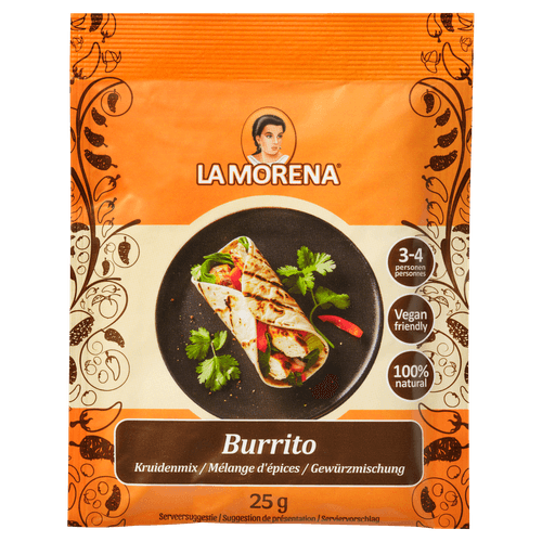 Foto van La Morena Kruidenmix burrito op witte achtergrond