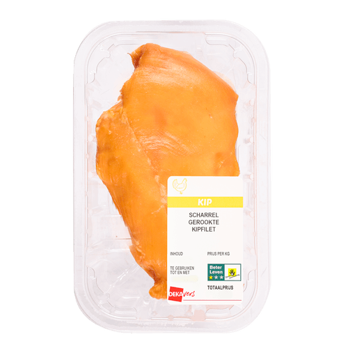 Foto van DekaVers Scharrel kipfilet gerookt op witte achtergrond