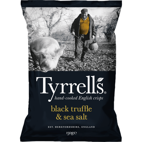 Foto van Tyrrells Chips truffel sea salt seasoning op witte achtergrond