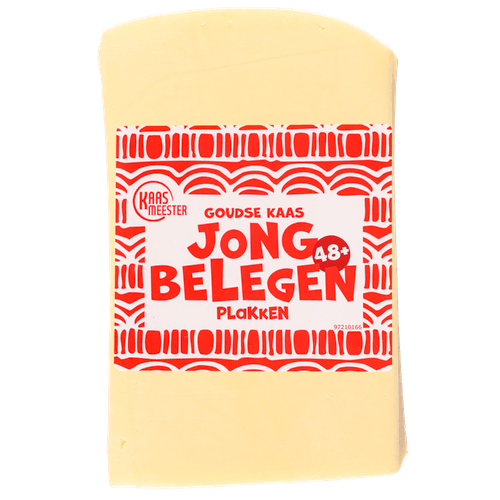 Foto van Kaasmeester Jong belegen kaas 48+ plakken op witte achtergrond