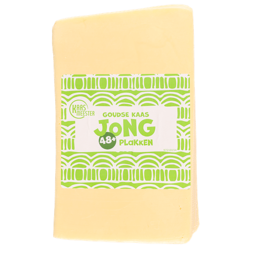 Foto van Kaasmeester Jonge kaas 48+ plakken op witte achtergrond