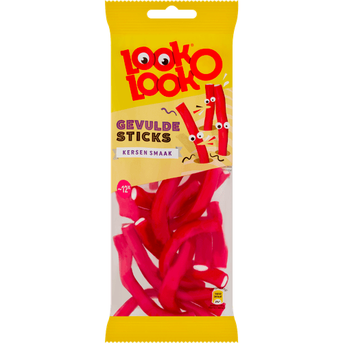 Foto van Look O Look Gevulde Kersen sticks Zoet Snoep Zak op witte achtergrond