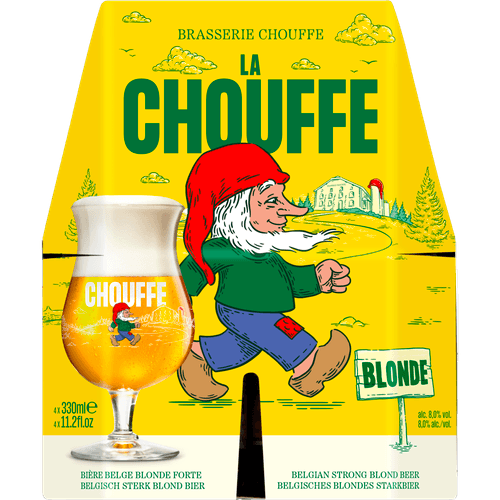 Foto van La Chouffe Blond op witte achtergrond