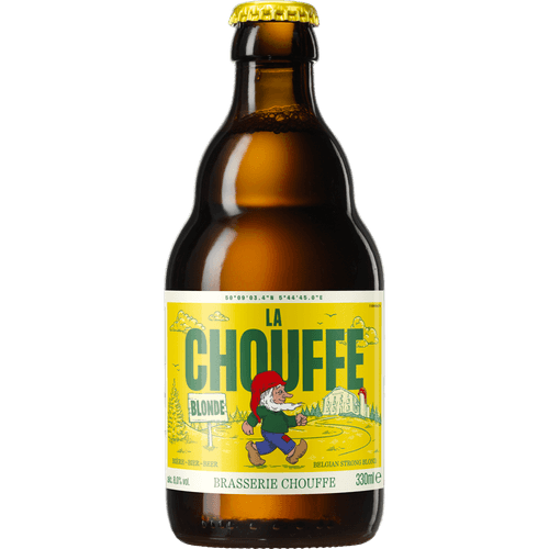 Foto van La Chouffe Blond op witte achtergrond