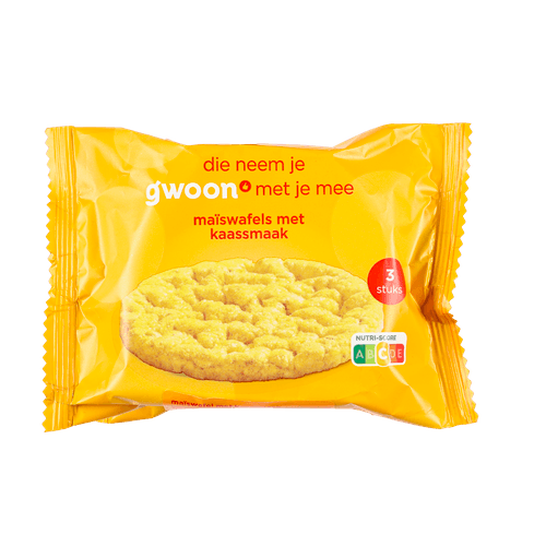 Foto van G'woon Maiswafels kaas 4/1 op witte achtergrond