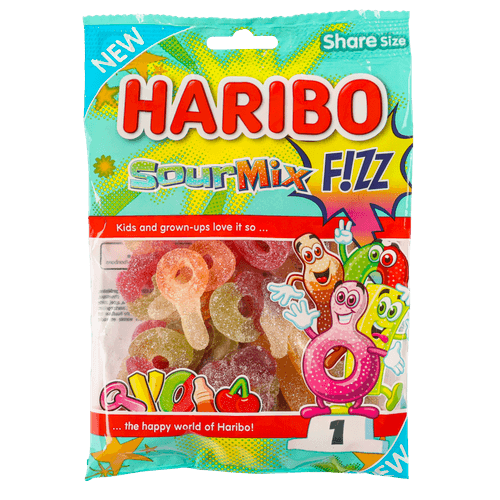 Foto van Haribo Sour mix f!zz op witte achtergrond
