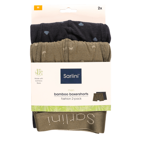 Foto van SARLINI Men bamboo boxershorts navy/army 2-pack maat M op witte achtergrond