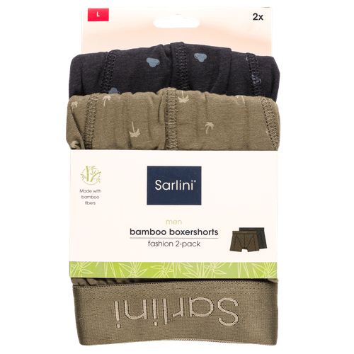 Foto van SARLINI Men bamboo boxershorts navy/army 2-pack maat L op witte achtergrond