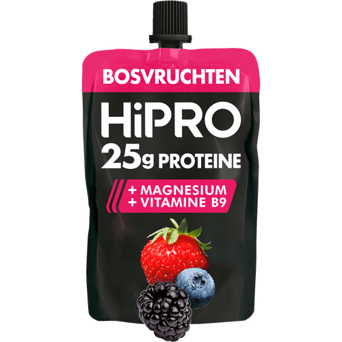 Foto van HiPRO Protein Kwark Bosvruchten op witte achtergrond