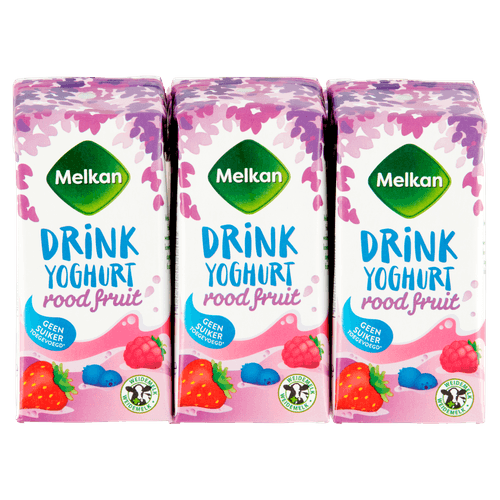 Foto van Melkan Drinkyoghurt rode vruchten op witte achtergrond