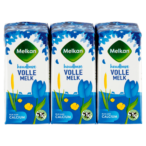 Foto van Melkan Houdbare melk vol op witte achtergrond