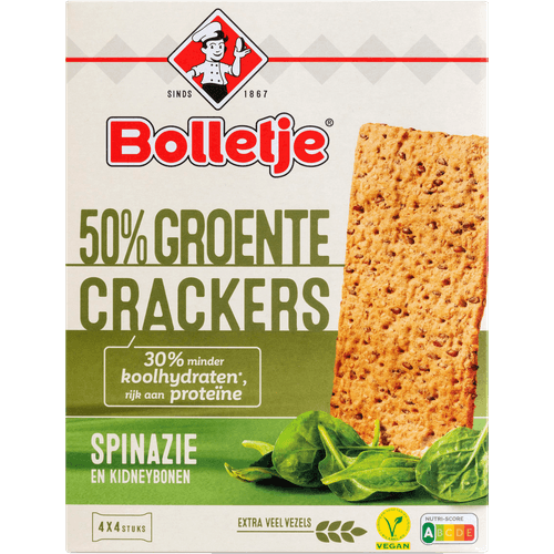 Foto van Bolletje Groentecrackers spinazie 4x4 st op witte achtergrond