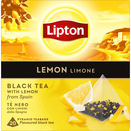 Foto van Lipton Thee lemon kop 20 zk. op witte achtergrond