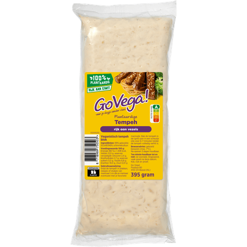 Foto van Go Vega Tempeh naturel op witte achtergrond
