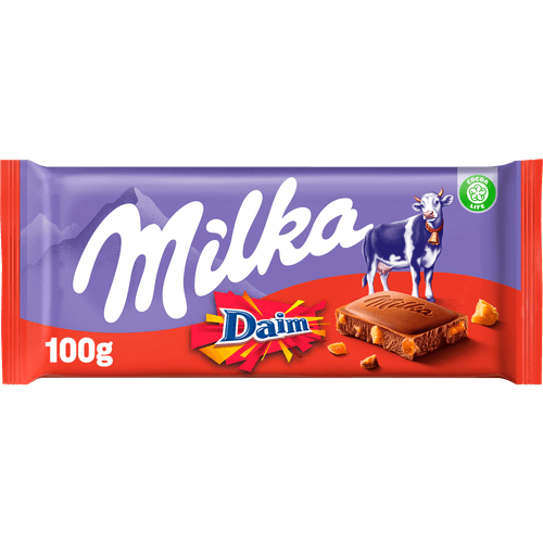 Foto van Milka Chocoladereep daim op witte achtergrond