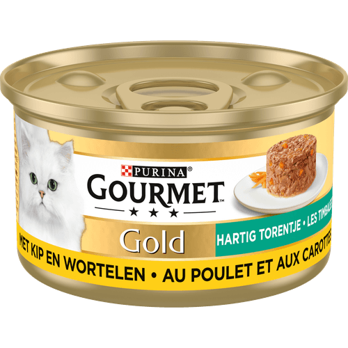 Foto van Gourmet Gold hartig torentje kip en wortel op witte achtergrond