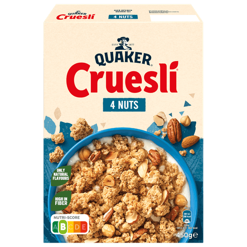 Foto van Quaker Cruesli 4 noten op witte achtergrond