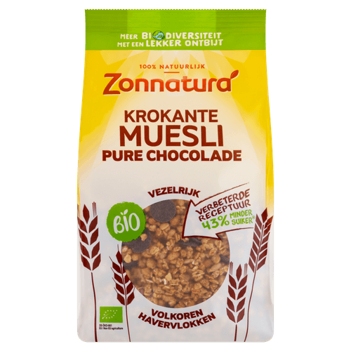 Foto van Zonnatura Krokante muesli chocolade op witte achtergrond