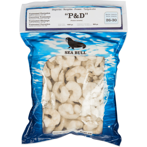 Foto van Seabull Vannamei gepeld op witte achtergrond