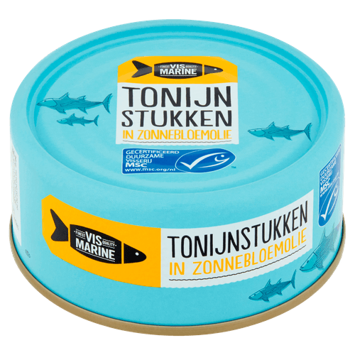 Foto van Vis Marine Tonijnstukken in zonnebloemolie op witte achtergrond