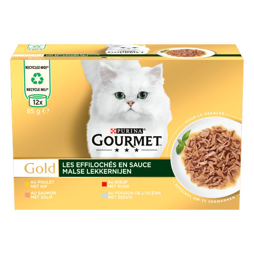 Foto van Gourmet Gold malse lekkernijen kip zalm rund zeevis 12x op witte achtergrond