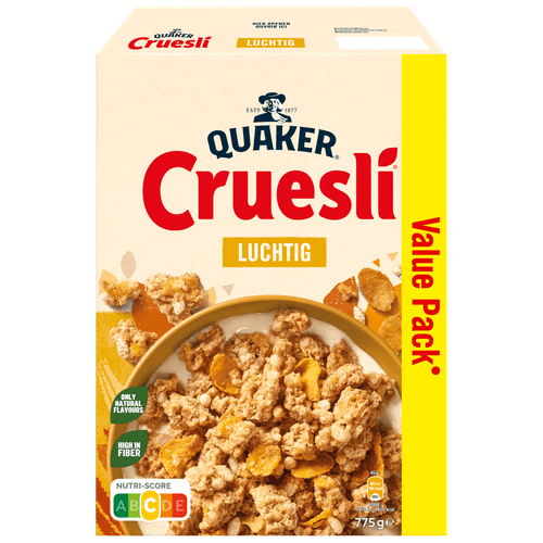 Foto van Quaker Cruesli luchtig naturel op witte achtergrond