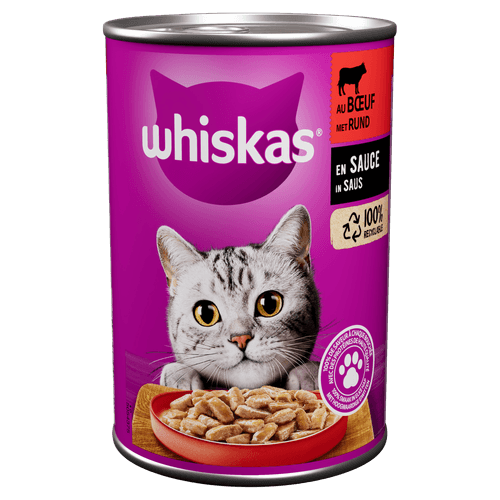 Foto van Whiskas Saus rundvlees op witte achtergrond