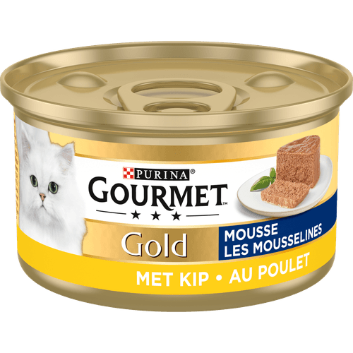 Foto van Gourmet Gold mousse met kip op witte achtergrond