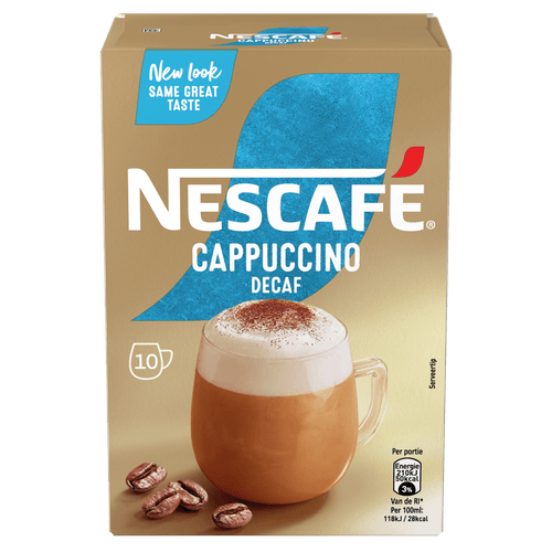 Foto van Nescafé Oploskoffie cappuccino cafeïnevrij op witte achtergrond