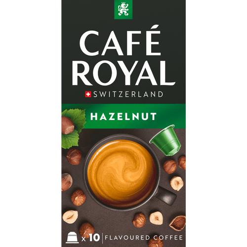Foto van Café Royal Koffiecups hazelnut op witte achtergrond