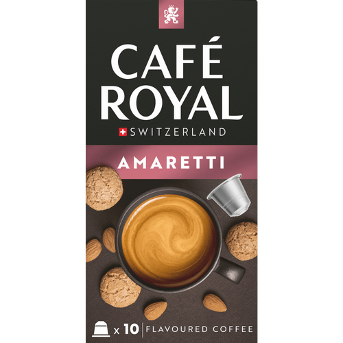 Foto van Café Royal Koffiecups ameretti op witte achtergrond