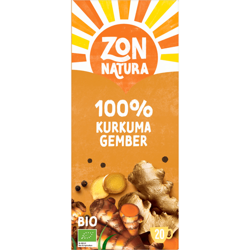 Foto van Zonnatura Biologische thee 100% kurkuma gember op witte achtergrond
