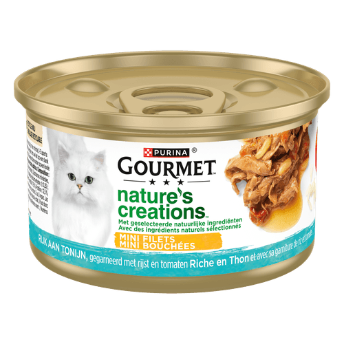 Foto van Gourmet Natures creations mini filets tonijn op witte achtergrond