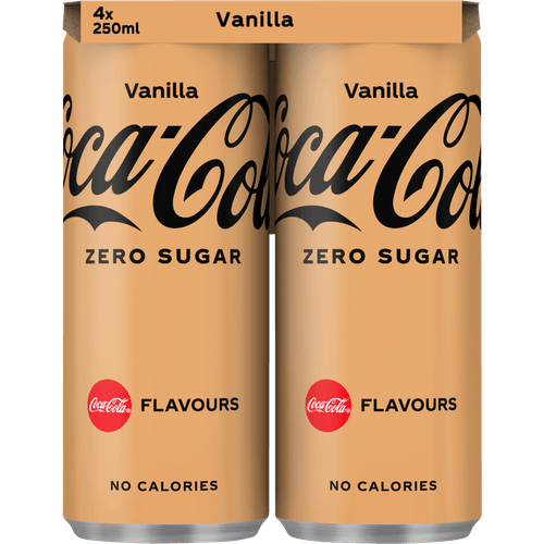 Foto van Coca-Cola Zero vanilla 4x25cl op witte achtergrond