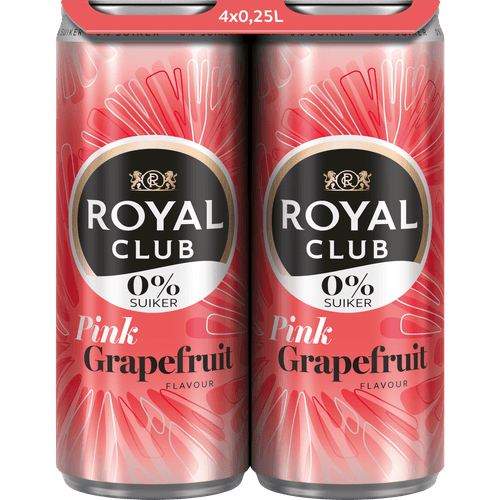Foto van Royal Club Pink grapefruit 0% 4 x 25cl op witte achtergrond